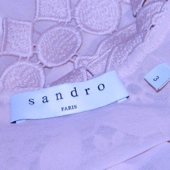 Sandro Holiday Party Designer Lace Copped Chiffon Hem Blouse Top Size M - Picture 5 of 8